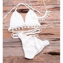 Shell Tassel Crochet Bikini. Visit iBuyXi.com for Online Shopping and Shop the Unique Selection, Women Shell Tassel Crochet Bikini, 2 PCS Set Bra, Top, Seashell Ankle Chain, sexy Thong Hollow-out, High Waist Lace Up Bikini, Swimwear, Summer, Beach.