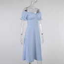 Slash Neck Solid Color Dress With Off Shoulder Sashes And A-Line Elegant Long Party Vestido. - ibuyxi.com