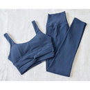 Seamless Solid Ribbed Sportswear Yoga Set GYM Workout Sporty Fitness Sleeveless High Waist 2PCS Quick Dry Tracksuit, iBuyXi.com, Workout outfit, yoga pants, yoga tops, workout set