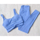 Seamless Solid Ribbed Sportswear Yoga Set GYM Workout Sporty Fitness Sleeveless High Waist 2PCS Quick Dry Tracksuit, iBuyXi.com, Workout outfit, yoga pants, yoga tops, workout set