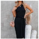 Sleeveless One Shoulder Bodycon Solid Midi Dress Pleated Elegant Party Dress,Belted Loose Maxi, Spring Dress Beading Pleated Elegant Party Dress Belted Loose Oversized Plus Size Women Clothing ,iBuyXi.com