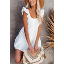  V-neck Backless Boho Floral Print,Ruffles Half Sleeves ,V-neck Drawstring Solid Loose Jumpsuit, trendy elegant style,short sleeve pantsuit with belts, crew neck pant suits, cocktail jumpsuit, long pants, iBuyXi.com