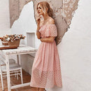 Solid Slash Neck Lace, Embroidered Midi Dress, Top Dress Women Lace, Hollow Out Long Dresses, Solid Slash-Neck, Evening Skirt Ladies Dress Sundress Sundress, iBuyXi.com