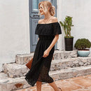 Solid Slash Neck Lace, Embroidered Midi Dress, Top Dress Women Lace, Hollow Out Long Dresses, Solid Slash-Neck, Evening Skirt Ladies Dress Sundress Sundress, iBuyXi.com