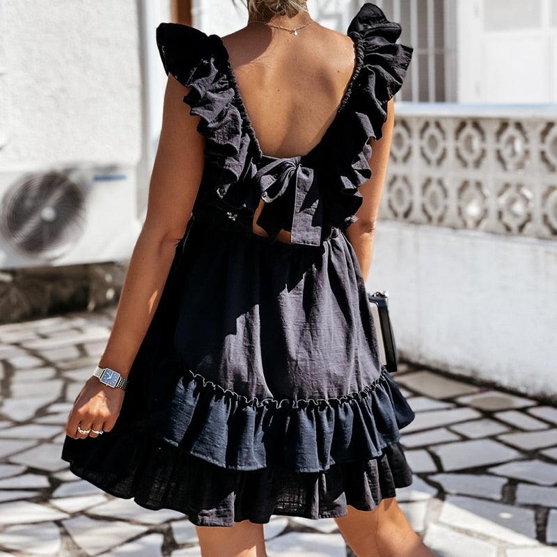 Square Collar Butterfly Sleeve Tie-Back Ruffles Mini Dress, iBuyXi.com, Summer collection, Mini dresses