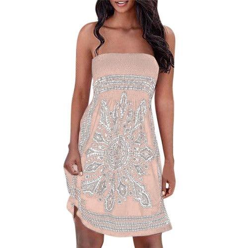Strapless Floral Casual Beach Cover-up Dress Strapless Floral Casual Beach Cover-up Dress