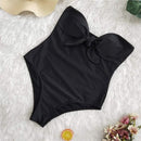 Plus Size Strapless One Piece Tankini, iBuyXi.com, Plus Size Sexy Strapless One Piece Swimsuit Tankini Off Shoulder Mesh Patchwork Swimwear Bodysuit Bathing Suit, Front-tie swimsuits