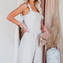 Striped Pleated Spaghetti Strap Ruffled Lace Up Backless Jumpsuit, Cropped Top Wide Leg Trouser Sling Up Backless Jumpsuit,Spring Dress Beading Pleated Elegant Party Dress Belted Loose Oversized Plus Size Women Clothing ,iBuyXi.com