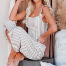 Striped Pleated Spaghetti Strap Ruffled Lace Up Backless Jumpsuit, Cropped Top Wide Leg Trouser Sling Up Backless Jumpsuit,Spring Dress Beading Pleated Elegant Party Dress Belted Loose Oversized Plus Size Women Clothing ,iBuyXi.com