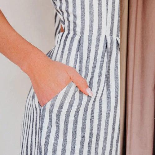 Striped Pleated Ruffled Lace Up Backless Spaghetti Strap Jumpsuit - view 4