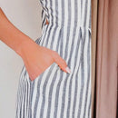 Striped Pleated Spaghetti Strap Ruffled Lace Up Backless Jumpsuit, Cropped Top Wide Leg Trouser Sling Up Backless Jumpsuit,Spring Dress Beading Pleated Elegant Party Dress Belted Loose Oversized Plus Size Women Clothing ,iBuyXi.com