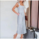 Striped Pleated Spaghetti Strap Ruffled Lace Up Backless Jumpsuit, Cropped Top Wide Leg Trouser Sling Up Backless Jumpsuit,Spring Dress Beading Pleated Elegant Party Dress Belted Loose Oversized Plus Size Women Clothing ,iBuyXi.com