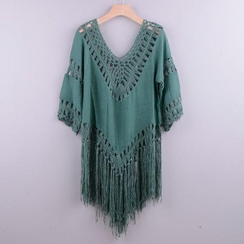 Tassels Hollow Out Beachwear Bikini Cover Up With Loose Design Which Comes With More Comfort And Ideal For Sunny Days. - ibyxi.com