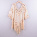 Tassels Hollow Out Beachwear Bikini Cover Up With Loose Design Which Comes With More Comfort And Ideal For Sunny Days. - ibyxi.com