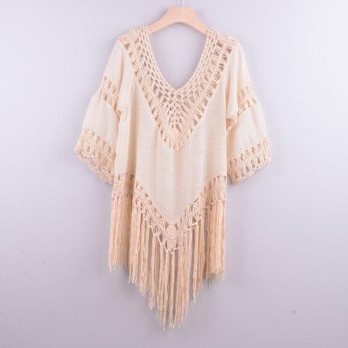 Tassels Hollow Out Beachwear Bikini Cover Up With Loose Design Which Comes With More Comfort And Ideal For Sunny Days. - ibyxi.com