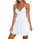 Tie-Back Ruffle Mini Dress, Backless V-neck Mini Ruffle Sleeveless Beach Dress, iBuyXi.com, Butterfly knot Strap, Sheer White Lace and Frill Waist Dress. Sexy V-neck and Alluring Backless Design