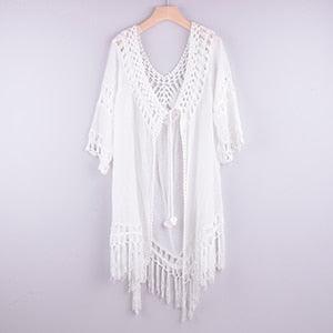 Blouse Bikini Top Cover-Up With Lace Tunic Hollow Out Tassel Design Which Looks Stunning on Swimsuit. - ibuyxi.com