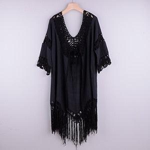 Blouse Bikini Top Cover-Up With Lace Tunic Hollow Out Tassel Design Which Looks Stunning on Swimsuit. - ibuyxi.com