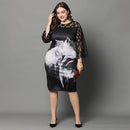 Translucent Geometric Sleeve Plus Size Dress, iBuyXi.com Shop Unique Selection, Women Clothes, Elegant Plus Size Dress, Vintage floral printed party dress, Women Outfits