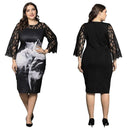 Translucent Geometric Sleeve Plus Size Dress, iBuyXi.com Shop Unique Selection, Women Clothes, Elegant Plus Size Dress, Vintage floral printed party dress, Women Outfits