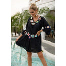 Black  Tunic Dress Long Cover-Up With Knitted Crochet Flower Design Beachwear Bikini Ups Summer Boho Dresses. - ibuyxi.com