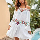 Black  Tunic Dress Long Cover-Up With Knitted Crochet Flower Design Beachwear Bikini Ups Summer Boho Dresses. - ibuyxi.com