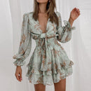 V-Neck Chiffon Front Knot Ruffles Mini Dress, iBuyXi.com, Summer clothing, party dress, unique short dress