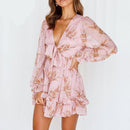 V-Neck Chiffon Front Knot Ruffles Mini Dress, iBuyXi.com, Summer clothing, party dress, unique short dress