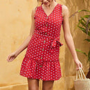 V-Neck Dot Printed Sleeveless Sun Dress, iBuyXi.com, Summer outfits, women clothing, sundresses, beach dresses, free shipping, special offers, summer sales
