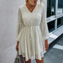 V-Neck Long Sleeve A-Line Short Dress