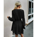 V-Neck Long Sleeve Solid Color Dress For Autumn And Comes With New Sweet Lantern Sleeve. - ibuyxi.com