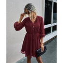 V-Neck Long Sleeve Solid Color Dress For Autumn And Comes With New Sweet Lantern Sleeve. - ibuyxi.com