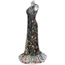V Neck Mesh Floral Embroidery Maxi Dress Women Autumn Backless Beach Dress Elegant Vintage Ladies Wrap Long Dress, iBuyXi.com, women clothing, women dress, long dress, lace dress, free shipping