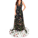 V Neck Mesh Floral Embroidery Maxi Dress Women Autumn Backless Beach Dress Elegant Vintage Ladies Wrap Long Dress, iBuyXi.com, women clothing, women dress, long dress, lace dress, free shipping