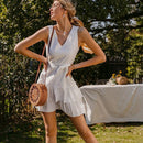 Casual solid white embroidery sash With bud V-neck sleeveless mini dress ruffle And Ideal For summer  Holidays. Pay with Affirm to get 4 interest-free payments for eligible products. Visit iBuyXi.com and shop from a unique selection of products.