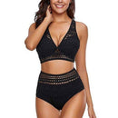 Deep V-neck Solid color Mesh lace Two Pieces Bikini With Lace High Waist Perfect For Summer Occasions. - ibuyxi.com