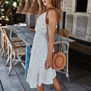Cocktail Mini Dress suitable for beach parties or any casual occasions, V-Neck Spaghetti Strap Boho Dot Printed Sun Dress, iBuyXi.com, bohemian style dress, sexy beach dress, sundress sale, women clothing, online shopping store, free shipping
