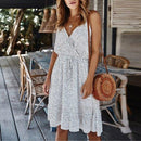 Cocktail Mini Dress suitable for beach parties or any casual occasions, V-Neck Spaghetti Strap Boho Dot Printed Sun Dress, iBuyXi.com, bohemian style dress, sexy beach dress, sundress sale, women clothing, online shopping store, free shipping