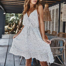 Cocktail Mini Dress suitable for beach parties or any casual occasions, V-Neck Spaghetti Strap Boho Dot Printed Sun Dress, iBuyXi.com, bohemian style dress, sexy beach dress, sundress sale, women clothing, online shopping store, free shipping