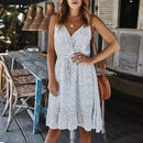 Cocktail Mini Dress suitable for beach parties or any casual occasions, V-Neck Spaghetti Strap Boho Dot Printed Sun Dress, iBuyXi.com, bohemian style dress, sexy beach dress, sundress sale, women clothing, online shopping store, free shipping