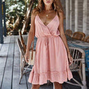 Cocktail Mini Dress suitable for beach parties or any casual occasions, V-Neck Spaghetti Strap Boho Dot Printed Sun Dress, iBuyXi.com, bohemian style dress, sexy beach dress, sundress sale, women clothing, online shopping store, free shipping