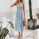 Elegant V-Neck Spaghetti Straps A-Line Patchwork Maxi Dress, iBuyXi.com