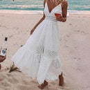 Elegant V-Neck Spaghetti Straps A-Line Patchwork Maxi Dress, iBuyXi.com