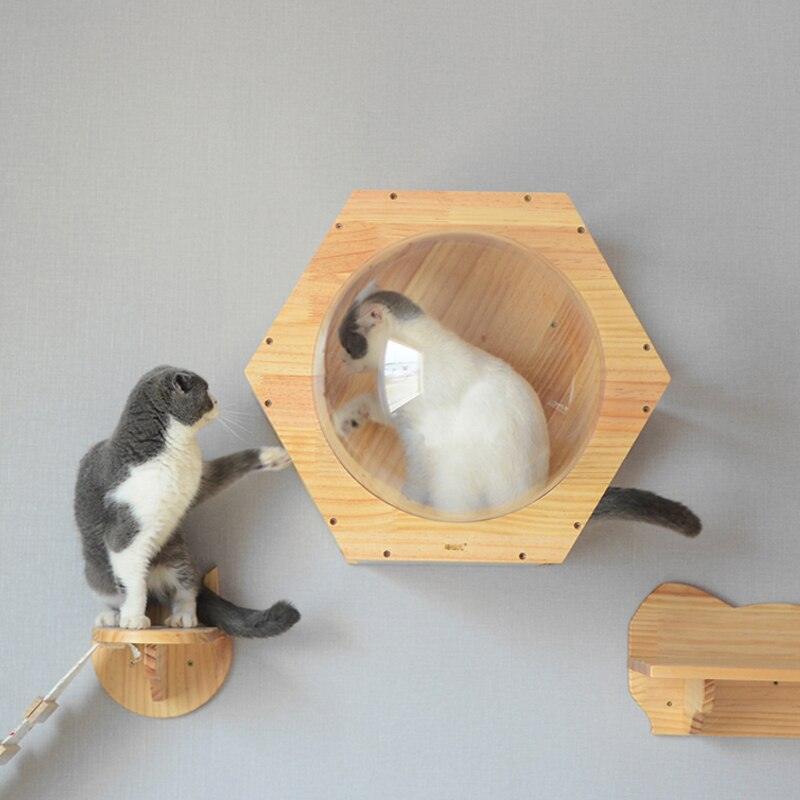 Wall-mounted Cat Climbing Frame, Hexagonal Tree Space Capsule Cat Cat Wall Play House Cave Kitten Toy Bed DIY Pet Pet Furniture Toy, iBuyXi.com
