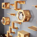 Wall-mounted Cat climbing, Frame Cat Tree, Solid Wood Hexagon Space Capsule, Cat Wall Springboard, Kitten House Ladder Pet Furniture, iBuyXi.com