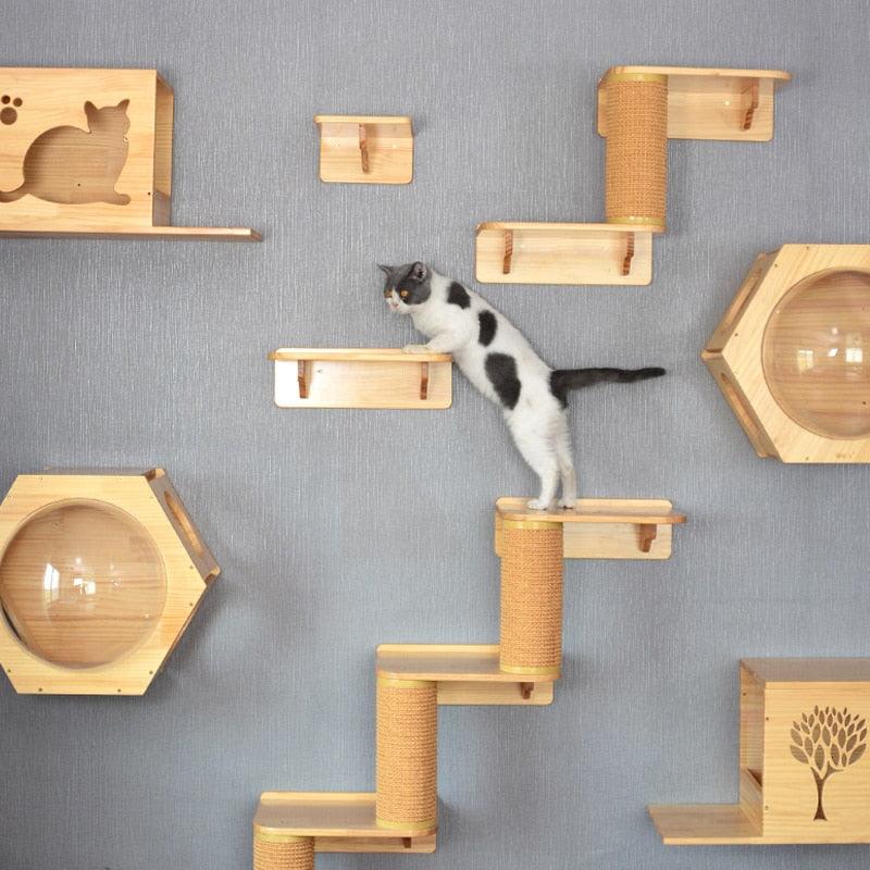 Wall-mounted Cat climbing Frame Cat Tree Solid Wood - view 8