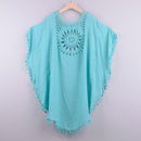 White Bikini Cover Up with Fringe Trim With Hollow Tunic Design Ideal Wearable For Beach And Summer Season. - ibuyxi.com