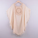 White Bikini Cover Up with Fringe Trim With Hollow Tunic Design Ideal Wearable For Beach And Summer Season. - ibuyxi.com