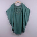 White Bikini Cover Up with Fringe Trim With Hollow Tunic Design Ideal Wearable For Beach And Summer Season. - ibuyxi.com