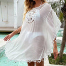 White Bikini Cover Up with Fringe Trim With Hollow Tunic Design Ideal Wearable For Beach And Summer Season. - ibuyxi.com